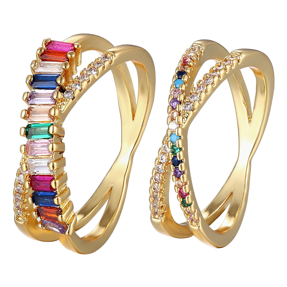Top Quality Colorful Rainbow CZ Gold Ring