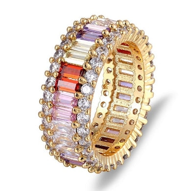 Top Quality Colorful Rainbow CZ Gold Ring