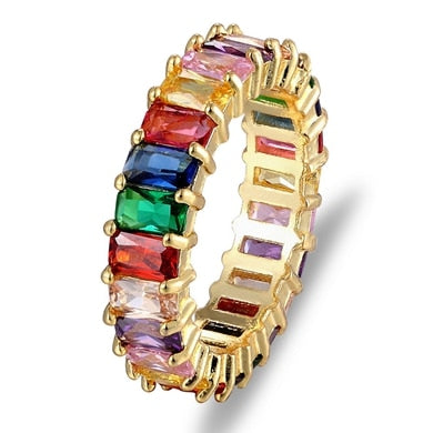 Top Quality Colorful Rainbow CZ Gold Ring
