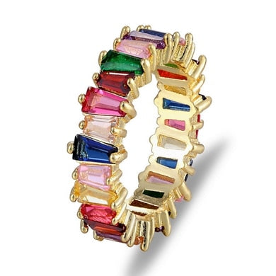 Top Quality Colorful Rainbow CZ Gold Ring