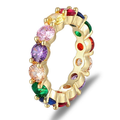 Top Quality Colorful Rainbow CZ Gold Ring