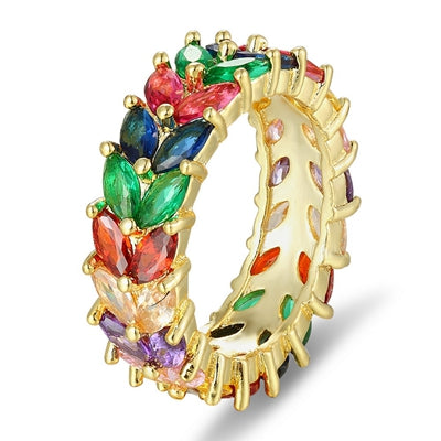 Top Quality Colorful Rainbow CZ Gold Ring