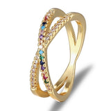 Top Quality Colorful Rainbow CZ Gold Ring