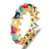 Top Quality Colorful Rainbow CZ Gold Ring