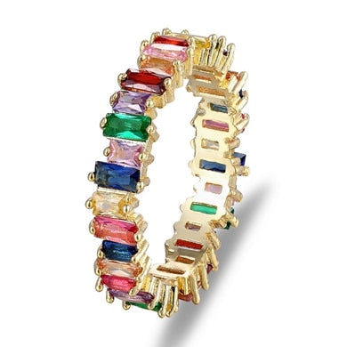 Top Quality Colorful Rainbow CZ Gold Ring