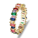 Top Quality Colorful Rainbow CZ Gold Ring
