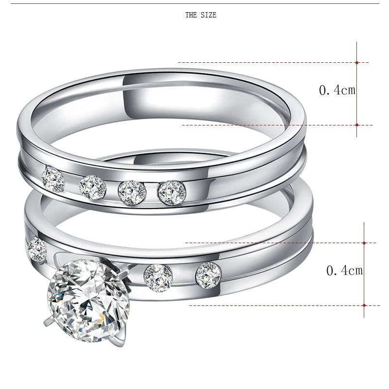 Crystal CZ Couple Rings Set for Men/Women