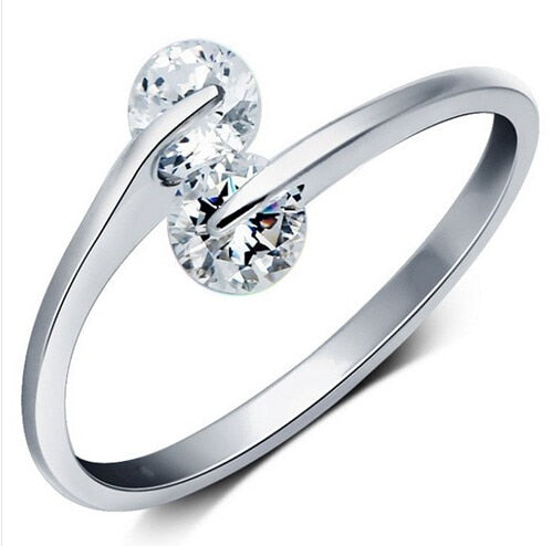 LuLu925 Sterling Silver Twin Zircon Engagement Rings