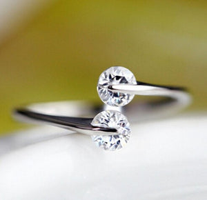 LuLu925 Sterling Silver Twin Zircon Engagement Rings