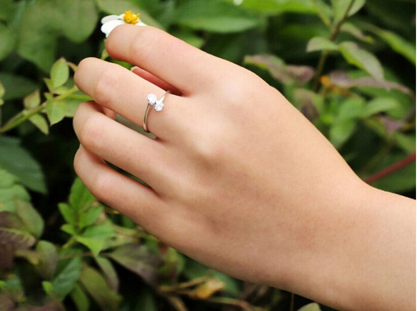 LuLu925 Sterling Silver Twin Zircon Engagement Rings