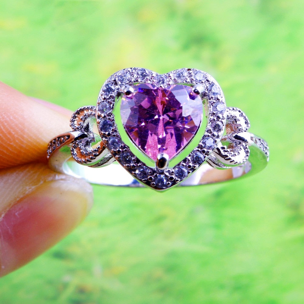 LuLu Wedding Engagement Pink & White CZ Silver 925 Ring