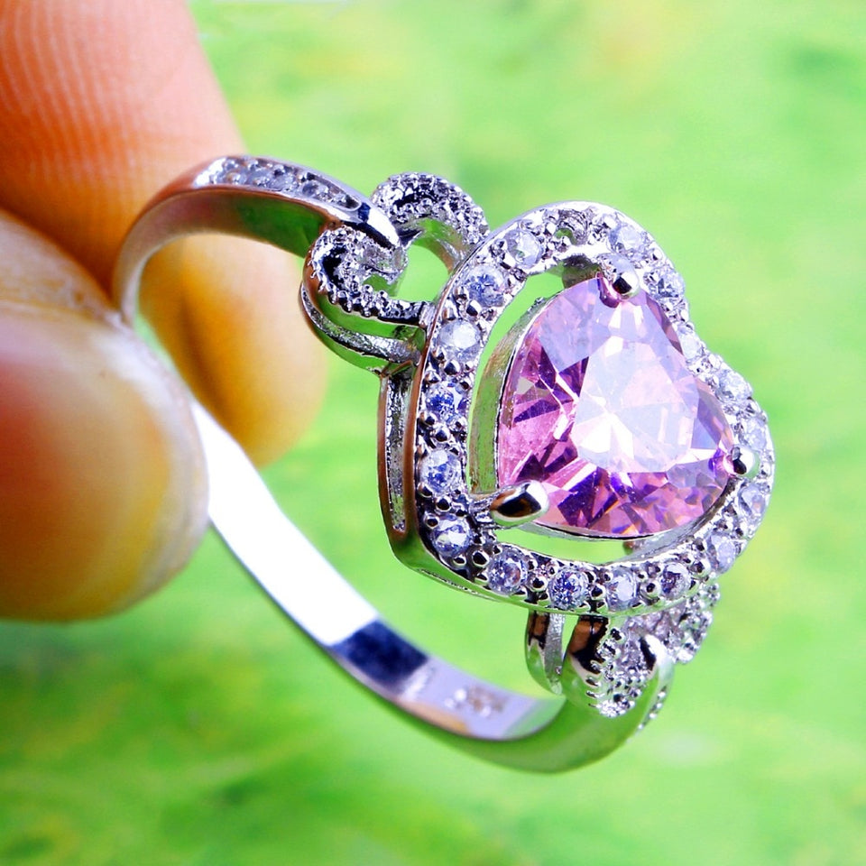 LuLu Wedding Engagement Pink & White CZ Silver 925 Ring