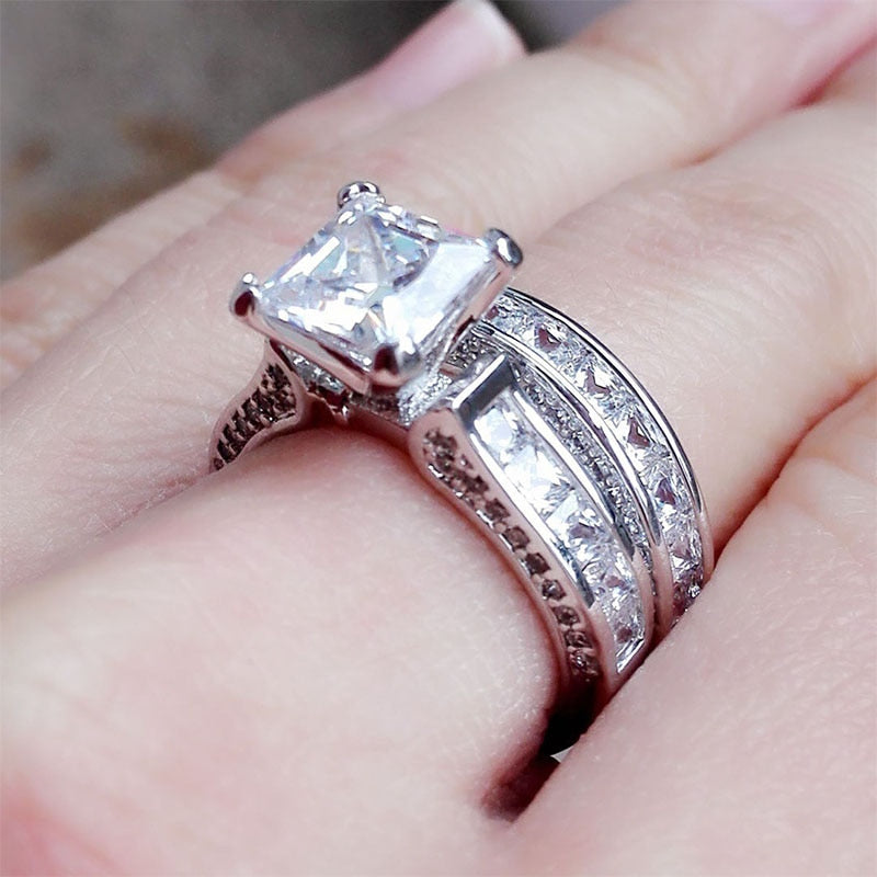 Princess Cut CZ Anniversary Promise Wedding Engagement Ring Sets