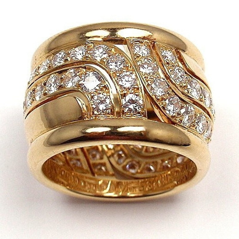 Unique Style Crystal Gold Wide Big Party Finger Ring