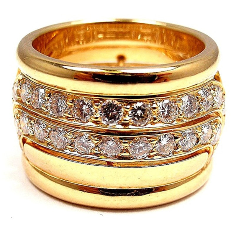 Unique Style Crystal Gold Wide Big Party Finger Ring