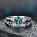 2Pcs/Set Luxury Green Blue Stone Crystal Rings For Women