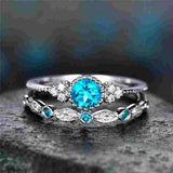 2Pcs/Set Luxury Green Blue Stone Crystal Rings For Women