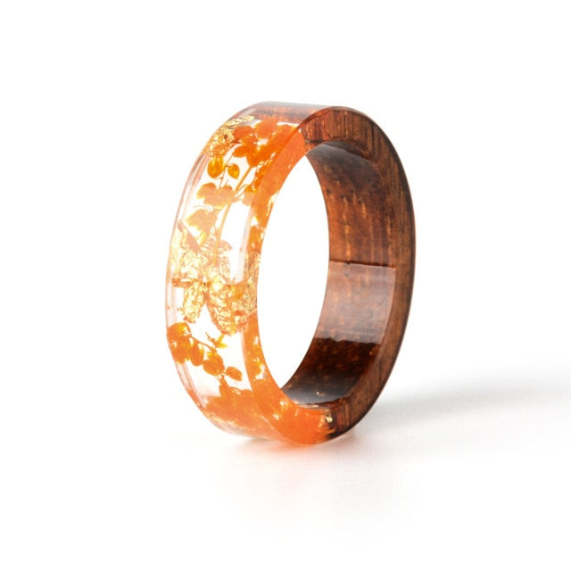 Handmade Dried Flowers Plants Inside Resin Ring