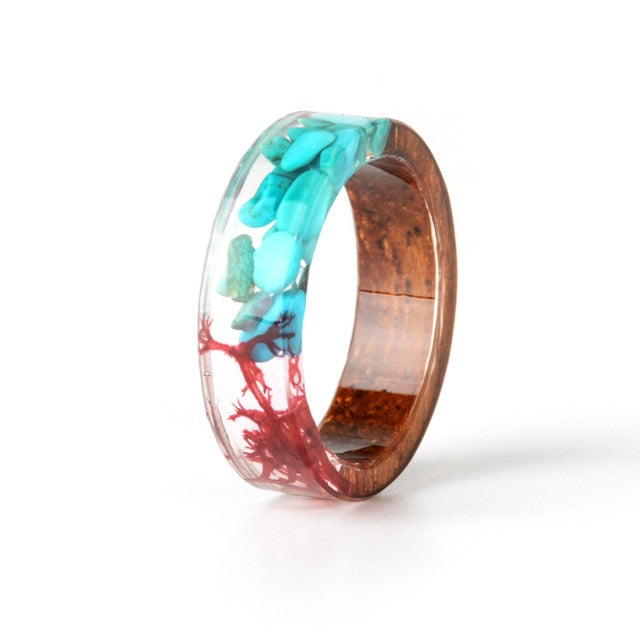Handmade Dried Flowers Plants Inside Resin Ring