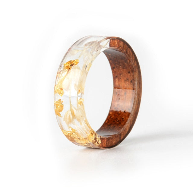 Handmade Dried Flowers Plants Inside Resin Ring
