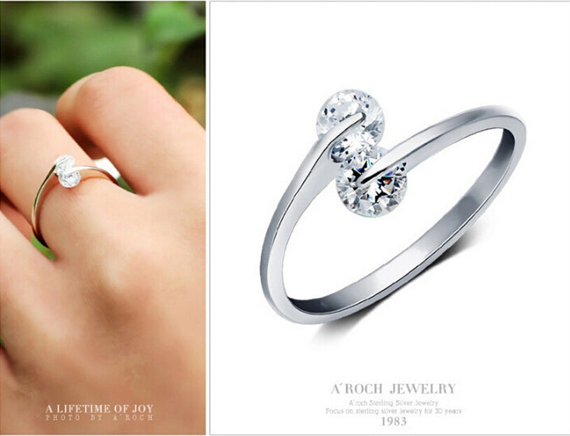 LuLu925 Sterling Silver Twin Zircon Engagement Rings