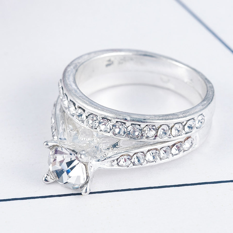 2Pcs/set Charm Lovers Crystal Ring For Women/Men