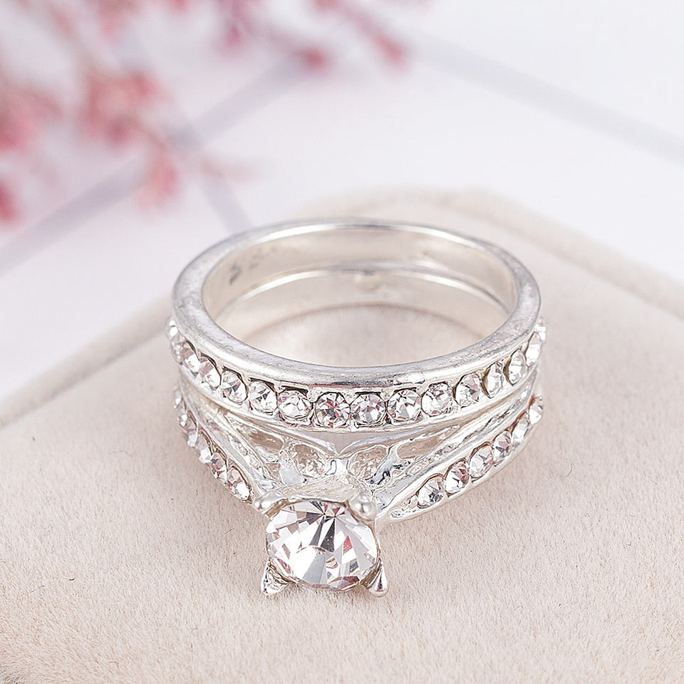 2Pcs/set Charm Lovers Crystal Ring For Women/Men