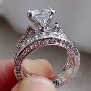 Princess Cut CZ Anniversary Promise Wedding Engagement Ring Sets