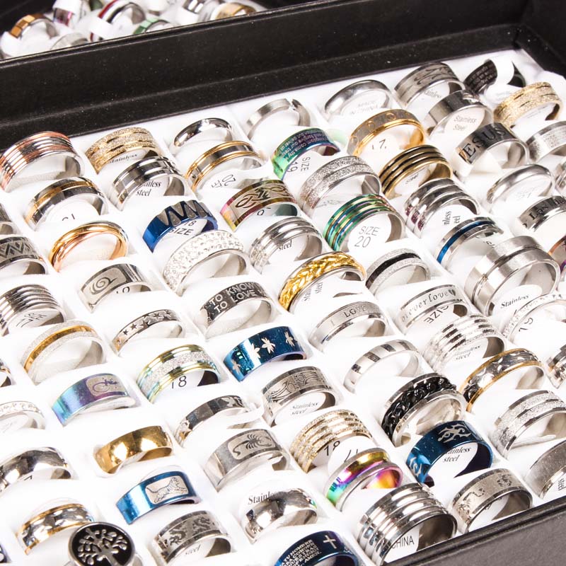 Wholesale Bulk Lots 50pcs Rings Mix Styles Top unisex Fashion colorful Stainless Steel Wedding Ring