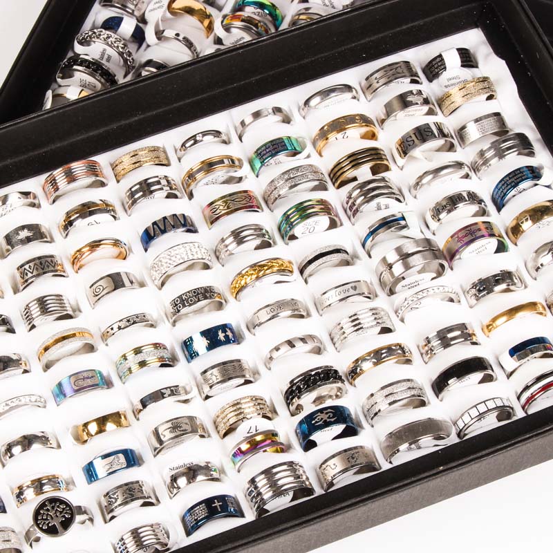 Wholesale Bulk Lots 50pcs Rings Mix Styles Top unisex Fashion colorful Stainless Steel Wedding Ring