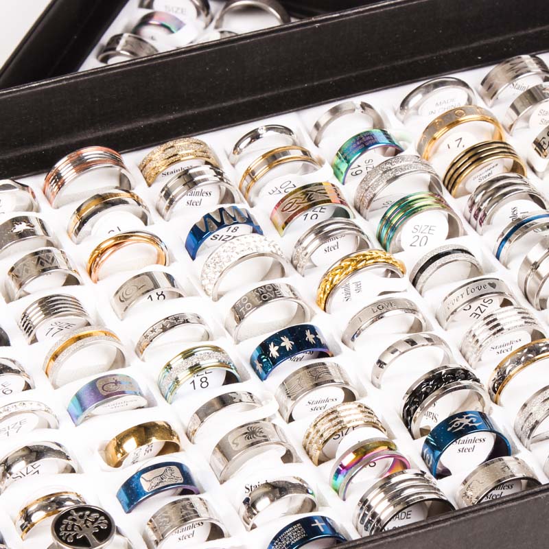 Wholesale Bulk Lots 50pcs Rings Mix Styles Top unisex Fashion colorful Stainless Steel Wedding Ring