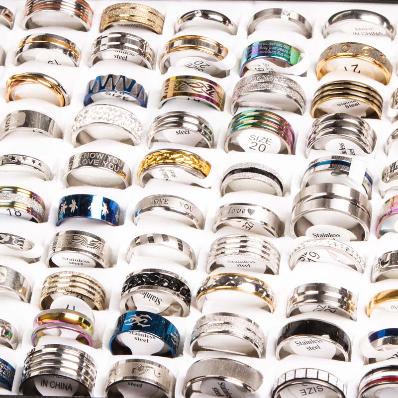 Wholesale Bulk Lots 50pcs Rings Mix Styles Top unisex Fashion colorful Stainless Steel Wedding Ring