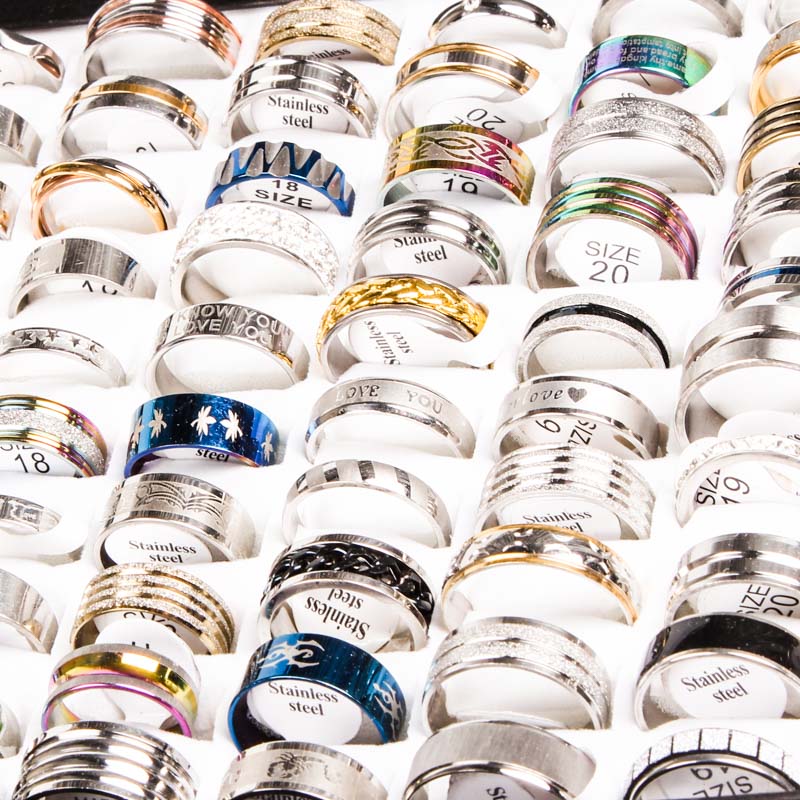 Wholesale Bulk Lots 50pcs Rings Mix Styles Top unisex Fashion colorful Stainless Steel Wedding Ring