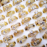 50Pcs Women's Rings New Design Mixed Styles Gold and SilverZircon Wholesale Rings Lots Female Jewelry Bulks Lot LR4161