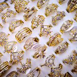 50Pcs Hot Sale Women's Rings New Design Mixed Wholesale Styles Gold Zircon Rings