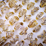 50Pcs Hot Sale Women's Rings New Design Mixed Wholesale Styles Gold Zircon Rings
