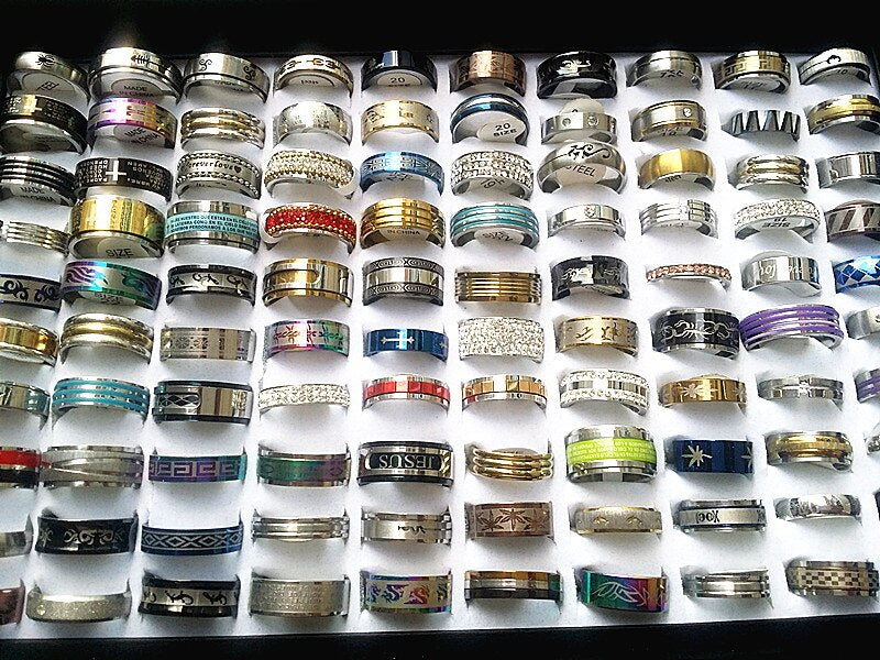 Wholesale bulk lots 100pcs rings mixed styles high quality stainless steel mens womens fashion wedding party Ring