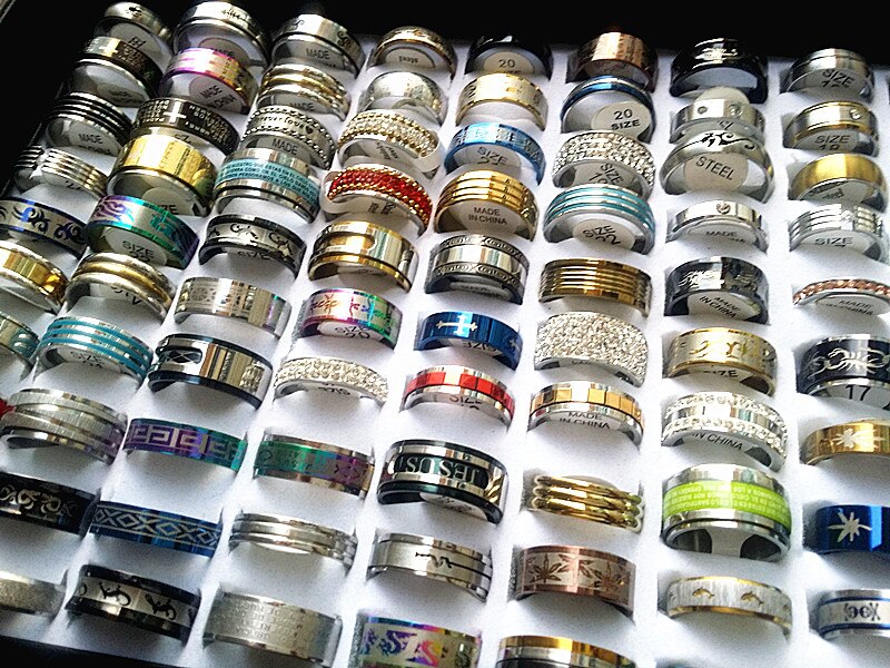 Wholesale bulk lots 100pcs rings mixed styles high quality stainless steel mens womens fashion wedding party Ring
