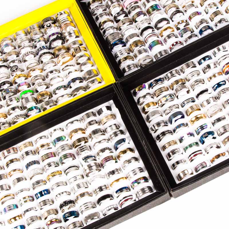 wholesale lots bulk 100pcs ring set men women unisex stainless steel gold silver black mixed styles fashion rings jewelry