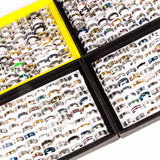 wholesale lots bulk 100pcs ring set men women unisex stainless steel gold silver black mixed styles fashion rings jewelry