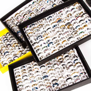 wholesale lots bulk 100pcs ring set men women unisex stainless steel gold silver black mixed styles fashion rings jewelry