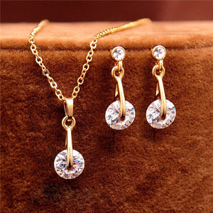 CZ Crystal Pendant Necklace Earrings Jewelry gift Sets