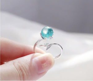 925 Sterling Silver Blue Crystal Mermaid Bubble Open Rings