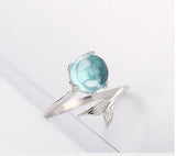925 Sterling Silver Blue Crystal Mermaid Bubble Open Rings