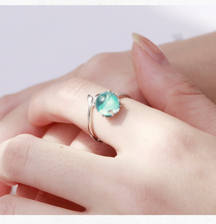 925 Sterling Silver Blue Crystal Mermaid Bubble Open Rings