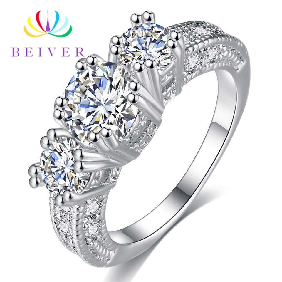Cubic Zirconia 3 Stones Princess Ring