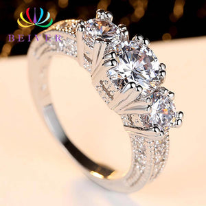 Cubic Zirconia 3 Stones Princess Ring