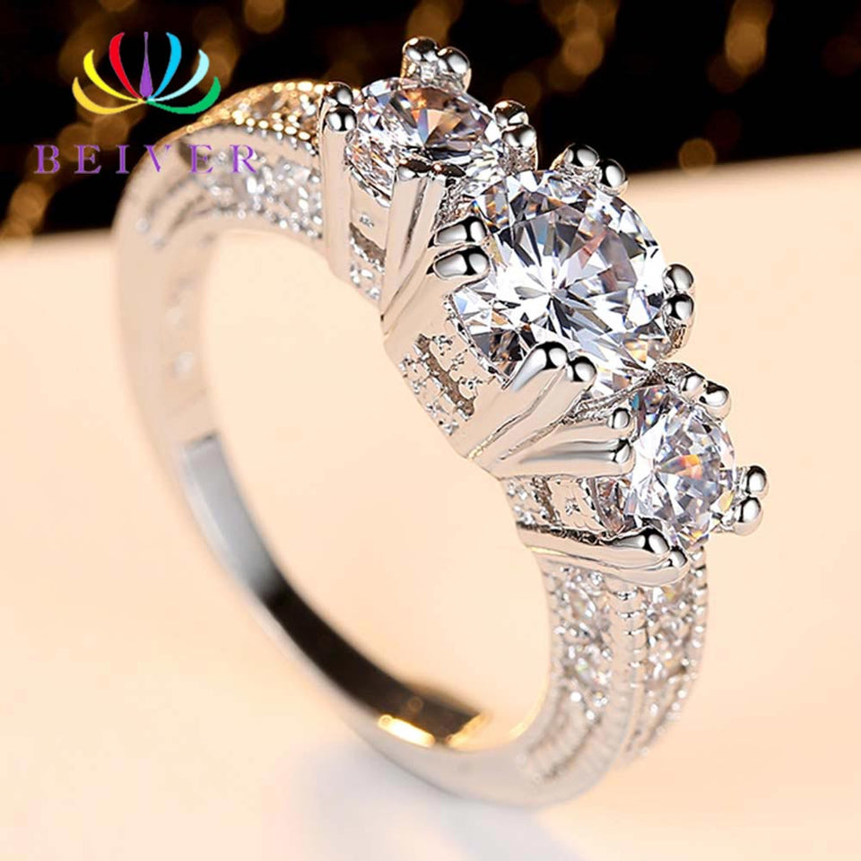 Cubic Zirconia 3 Stones Princess Ring