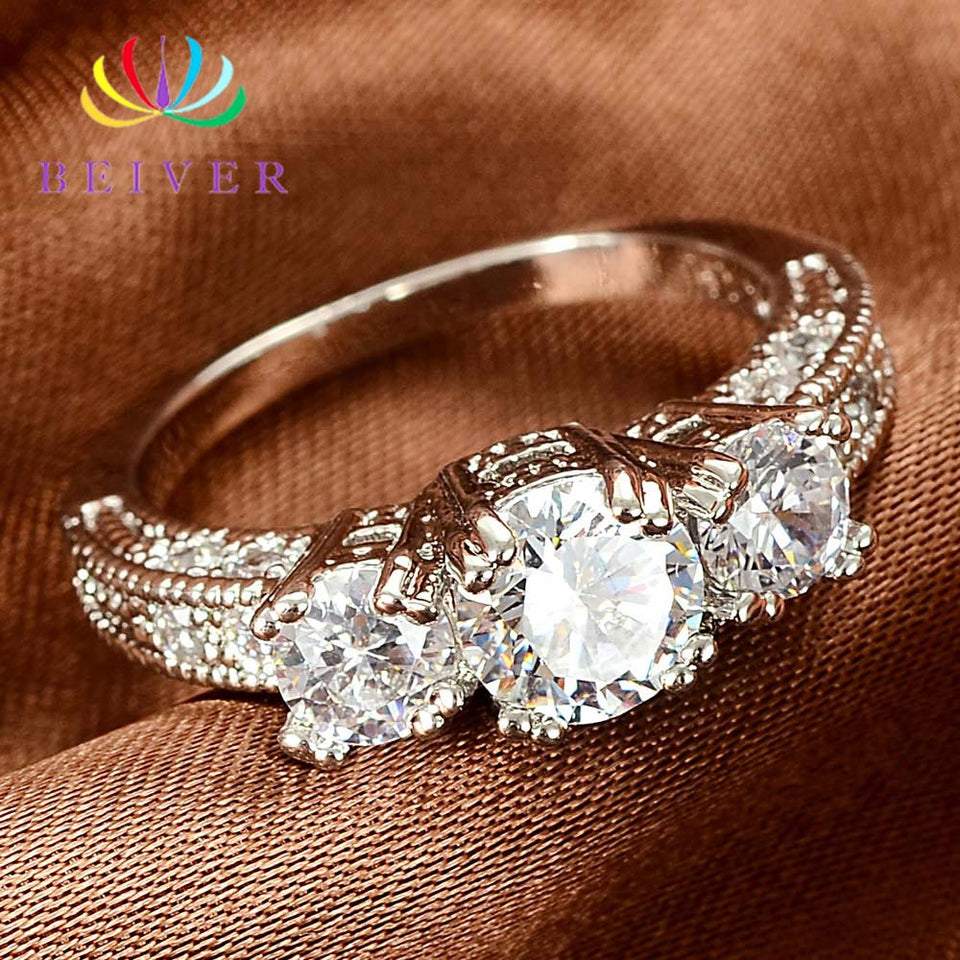 Cubic Zirconia 3 Stones Princess Ring