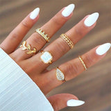 6 Pcs Set luLuhub Fashion Bohemia Leaf Crystal Crown Women's Ring